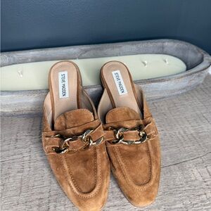 Steve Madden Brown Suede Mules with Chain Detail